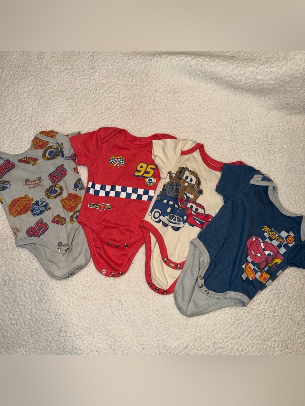 Disney Cars Baby One-Piece Bodysuits - Red, Blue, Gray, Cream